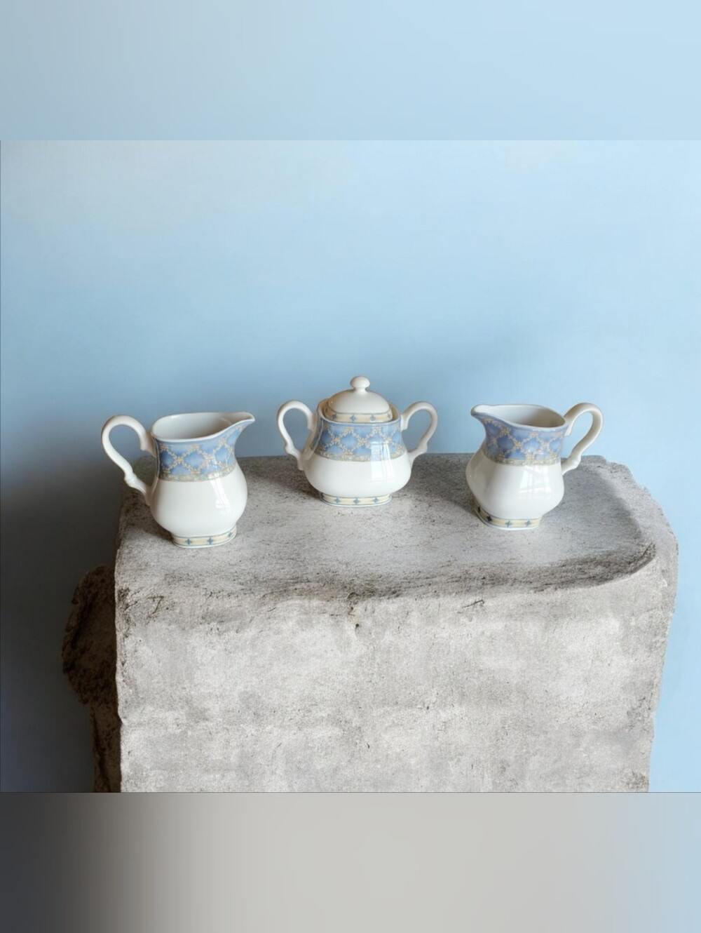 Vtg. Prague Lidid Sugar Bowl & 2 Creamer